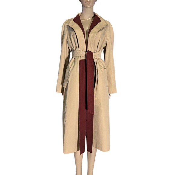 VTG Etienne Aigner Reversible Trench Coat Size 12 Burgundy Beige Belted - Picture 1 of 16